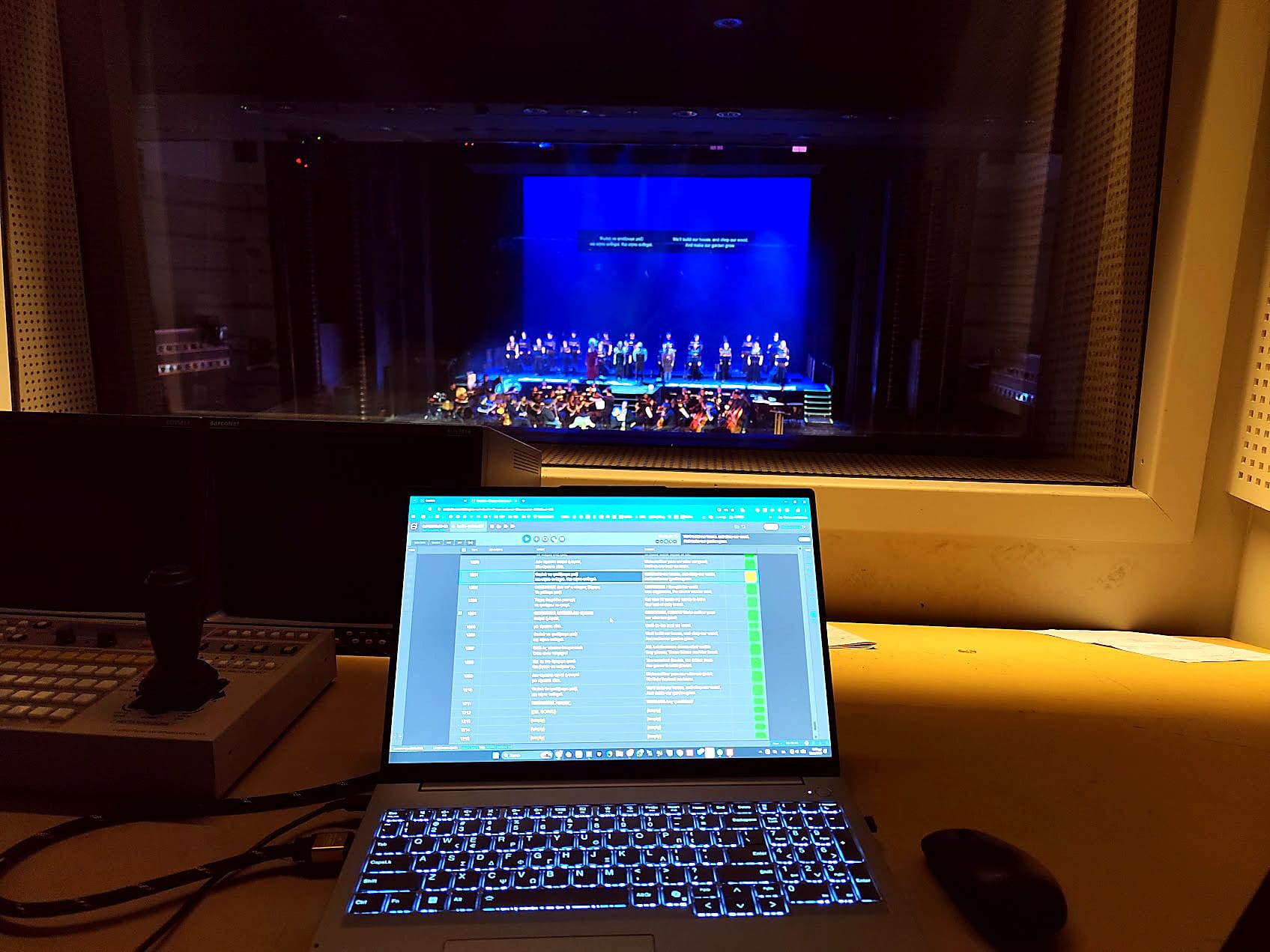 SuperTitles operator booth during a live concert at Megaron